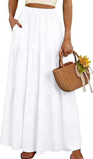 Long Skirts for Women 2026 Summer Boho Beach Vacation Clothes Pleated High Waisted Flowy Maxi Ski... | Amazon (US)