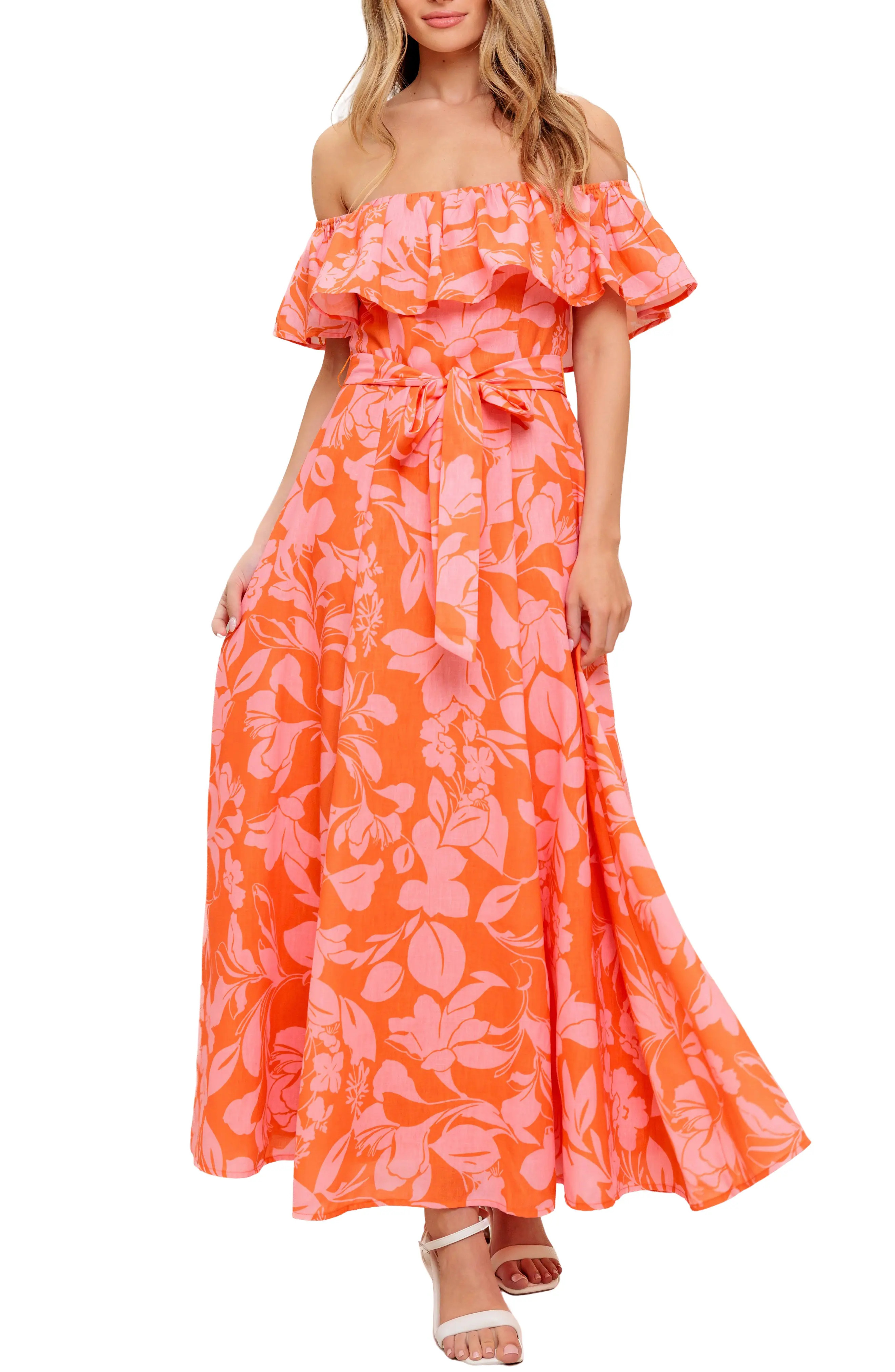 FLYING TOMATO Floral Off the Shoulder Short Sleeve Maxi Dress (Women) | Nordstromrack | Nordstrom Rack
