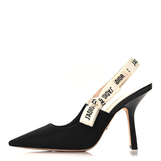 Technical Canvas Ribbon J'Adior Slingback 100mm Pumps 38.5 Black | FASHIONPHILE (US)