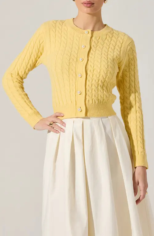 ASTR the Label Cable Stitch Cardigan in Yellow at Nordstrom, Size Large | Nordstrom