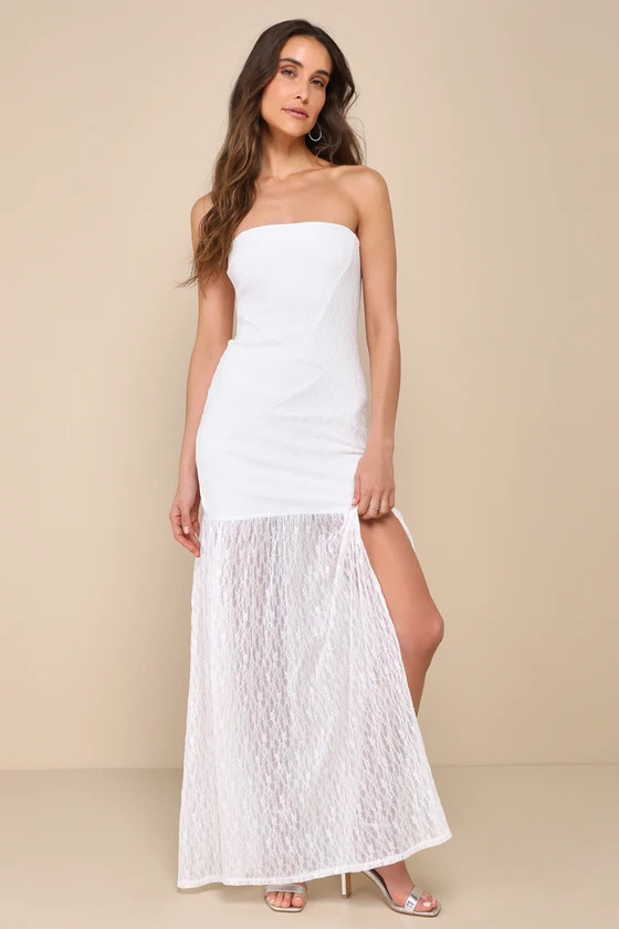 Dreamy Sunsets Ivory Lace Strapless Midi Dress | Lulus