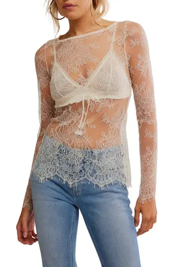 Free People Long Last Lace Layering Top in Clean Ivory at Nordstrom Rack, Size Small | Nordstrom Rack