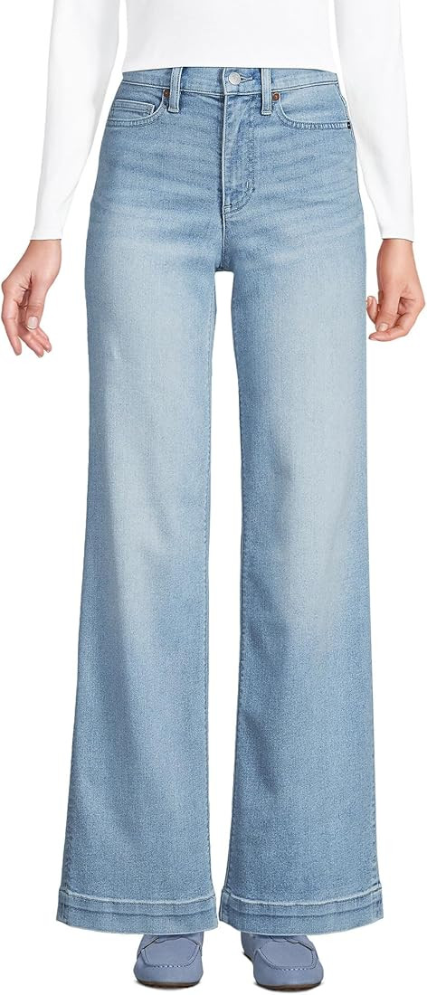Lands' End Women's Recover High Rise Wide Leg Blue Jeans | Amazon (US)
