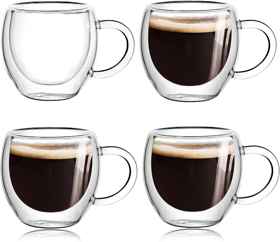 4-Pack 2.5 Oz Espresso Cups With Handle, Shot Glasses,Clear Coffee Cups,Double Wall Insulated Mug... | Amazon (US)