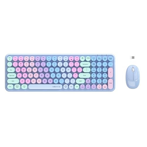 Wireless Keyboards and Mouse Combos, UBOTIE Colorful Gradient Rainbow Color Retro Typewriter Flexible Keyboard, 2.4GHz Connection and Optical Mouse(Purple Rainbow) | Amazon (US)