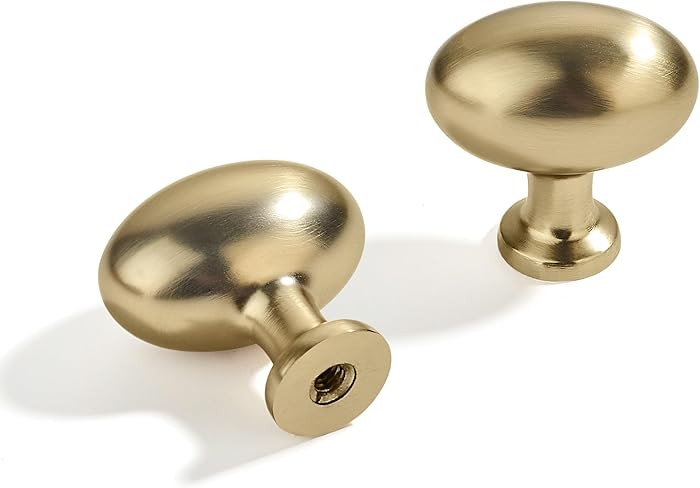 10 Pack Brushed Brass Oval Cabinet Knobs: Solid Satin Brass Drawer Knobs for Dresser Drawers | Amazon (US)