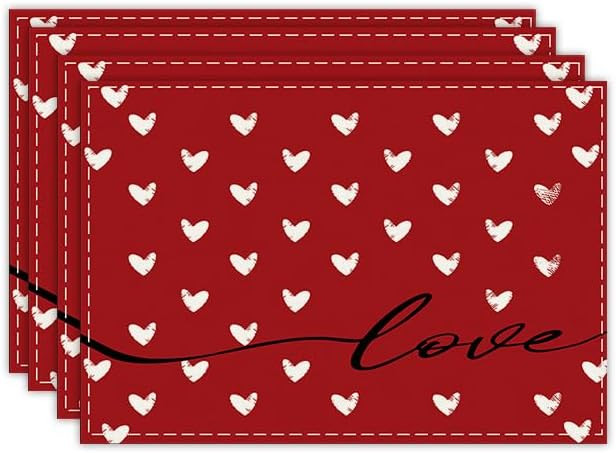 Red Love Hearts Placemats Set of 4, 12x18 Inch Valentine's Day Love Heart Red Placemats Seasonal ... | Amazon (US)