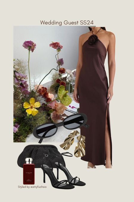 Wedding guest outfit brown rosette dress 

#LTKwedding #LTKtravel #LTKparties