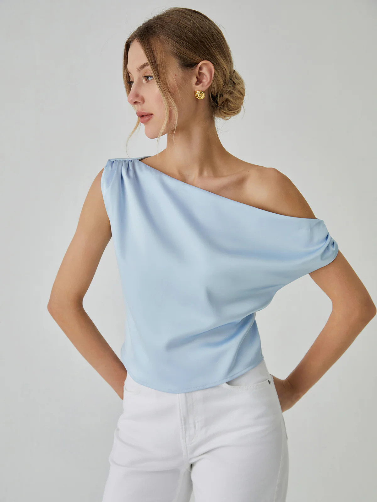 One Shoulder Off Knotted Blouse | Commense