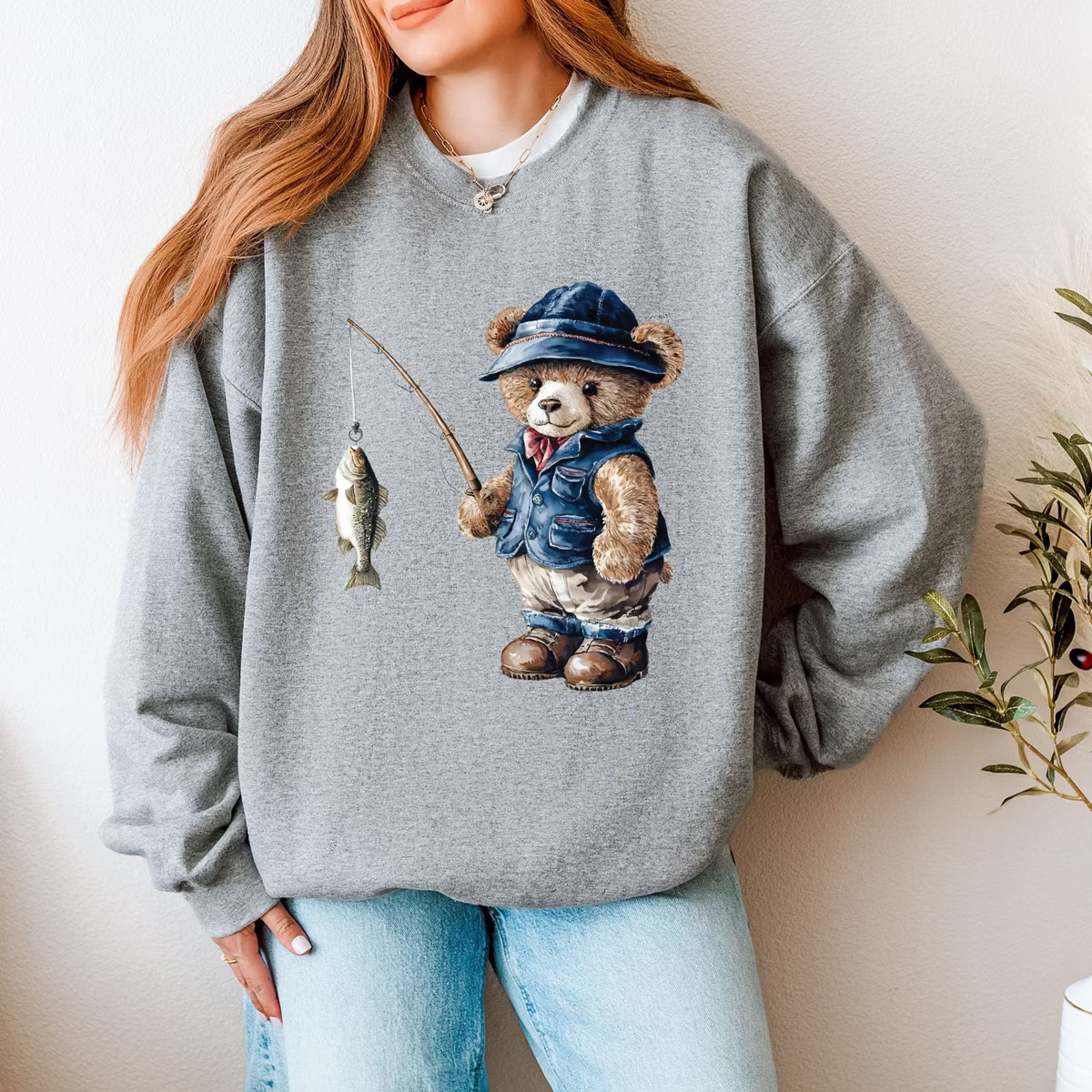 Simply Sage Market Teddy Bear Fisherman Sweatshirt - S - Graphite | Target