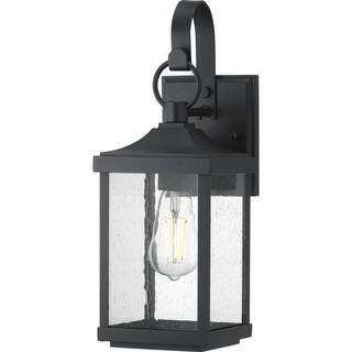 Progress Lighting Park Court 15 in. 1-Light Textured Black Traditional Outdoor Wall Lantern with ... | The Home Depot