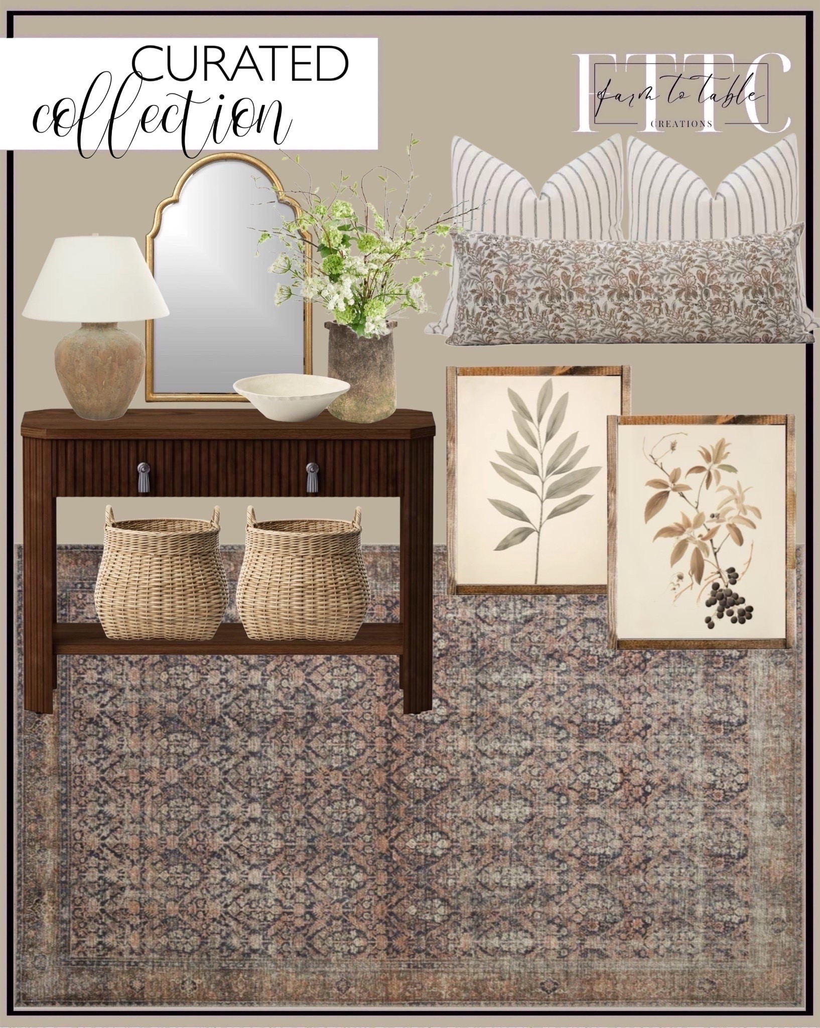 Curated Collection.  Follow @farmtotablecreations on Instagram for more inspiration.

‼️Use code FARMTOTABLE for 15% off framed artwork. 

Ceramic Antique Style Pot Room Table Lamp With White Drum Shade. Billie Oriental Ink / Salmon Area Rug. 46" Laguna Nigel Fluted Wooden Console Table Brown - Threshold. Green Stem Botanical Canvas Printed Sign. Perri Flat Mirror. Mixed Hydrangea Bundle. Rustic Ginger Root Brown Cement 11-Inch Tall Indoor and Outdoor Cylinder Vase. Boyce Woven Basket. Cream Paper Mache Bowl. Blueberry Bush Botanical Canvas Printed Sign. Pillow combination  

Spring Artwork | Framed Art | Console Table | Dining Room | Dining Room Artwork | Bathroom Finds | Bedroom Finds | Bedroom Furniture | nightstands | Home Decor| Fireplace Decor | Spring Refresh |  Bedroom Finds | Neutral Stems | Spring Stems | Bookshelf Decor | Bedroom Space | Cozy  Corner | Bathroom | Curated Entryway | Spring  Decor | End of Year Clearance | Trending Decor | Viral Decor  | Coffee Table Decor | Neutral Decor | Fall Stem Sale | Target Finds | Skinny Bench | Bedroom | Living Room | Breakfast Nook | Amazon Home | Target Sale | Loloi Rugs | Magnolia Home | console table | console table styling | faux stems | entryway space | front porch decor | neutral decor | entryway decor | cozy home | affordable decor |  home decor | home inspiration | console styling | entryway rug | cozy moody home | moody home decor | neutral home | bathroom decor | living room | spring decor | Hearth & Hand | Studio McGee | 2025 Home Trends | trending home | 


#LTKSaleAlert #LTKFindsUnder50 #LTKHome