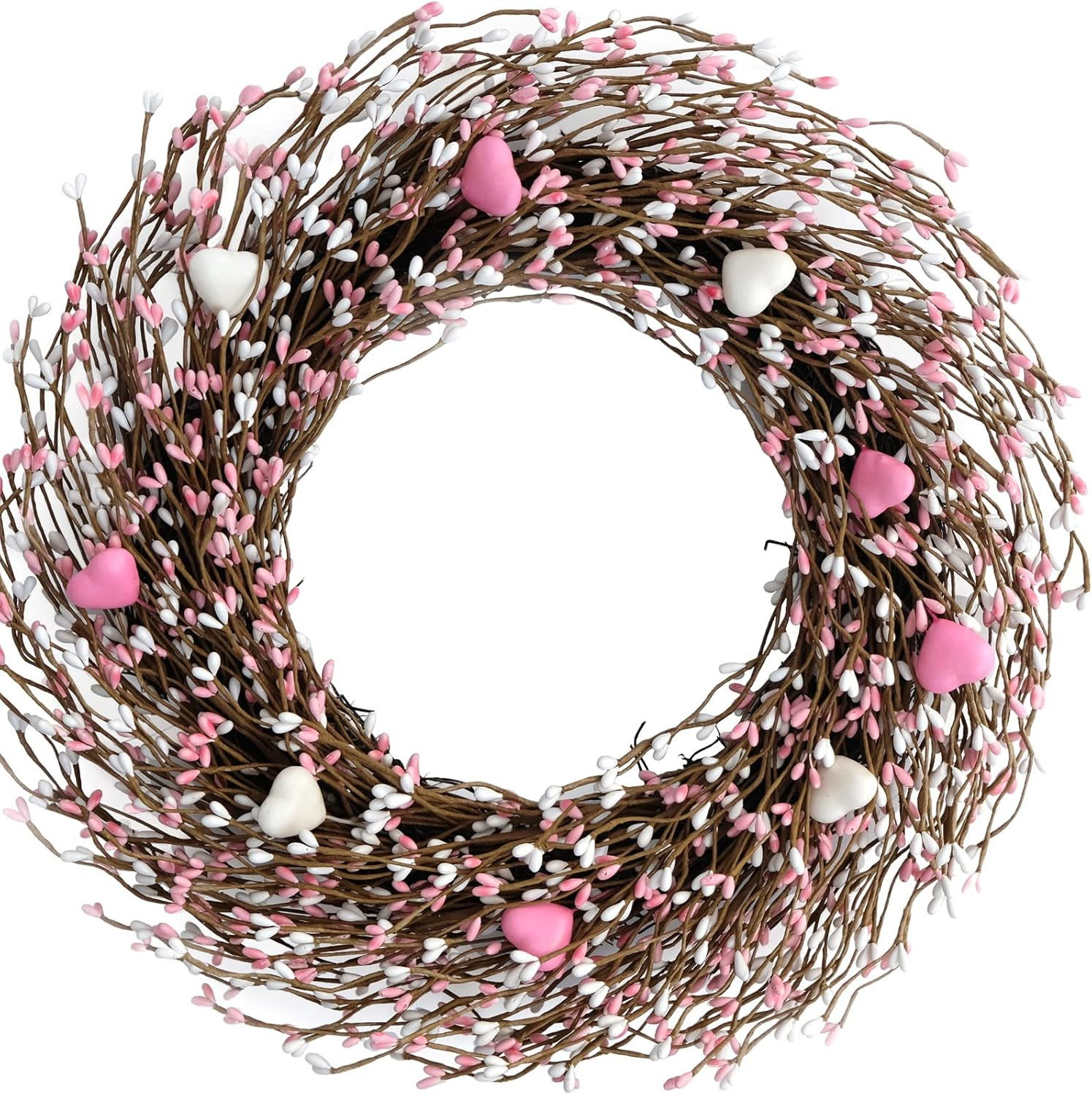 Idyllic 18 Inch Pink White Color Berries Wreath for Front Door, Valentines Day Heart Berries Wrea... | Amazon (US)