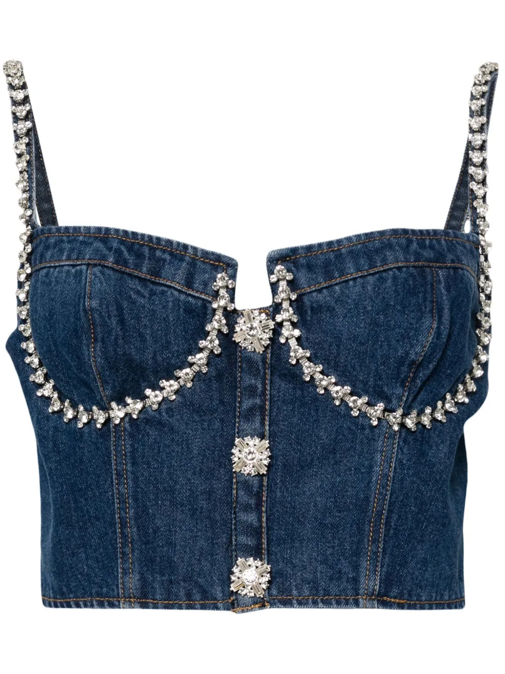 crystal-embellished denim bustier top | Farfetch Global