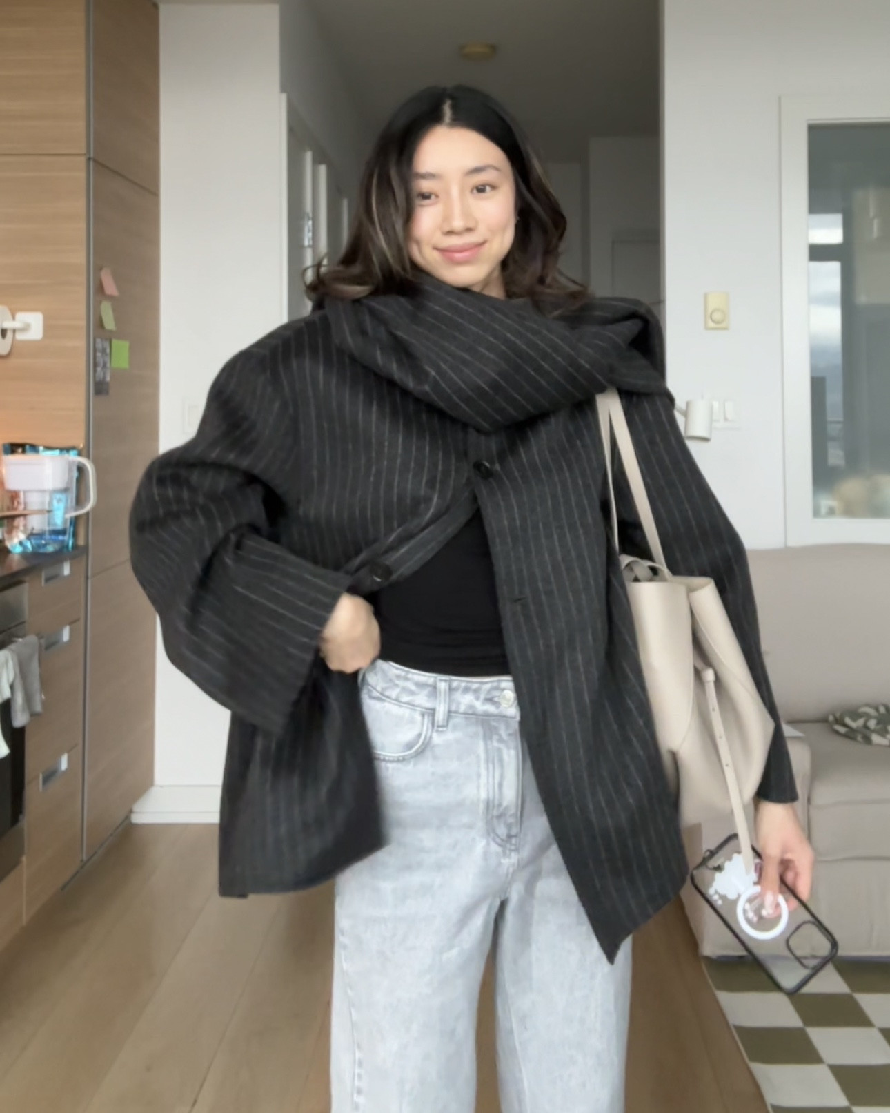 Been obsessed with the scarf attached clothing trend lately so naturally i bought a jacket like that! This striped one is by COS and is a wool-blend material. 

Paired with Sezane Wide Leg Jeans and All Saints mockneck long sleeve. 

#LTKautumn 

#LTKworkwear #LTKstyletip