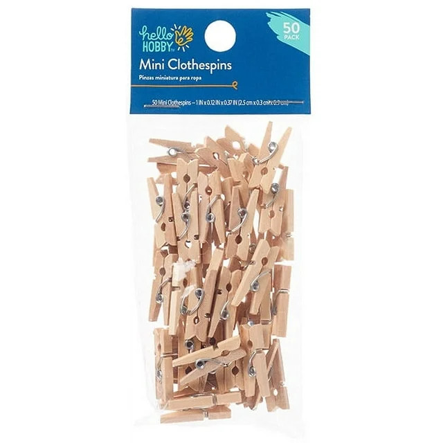 Hello Hobby Wood and Metal Clothespins, Brown and Silver, 50 Count - Walmart.com | Walmart (US)
