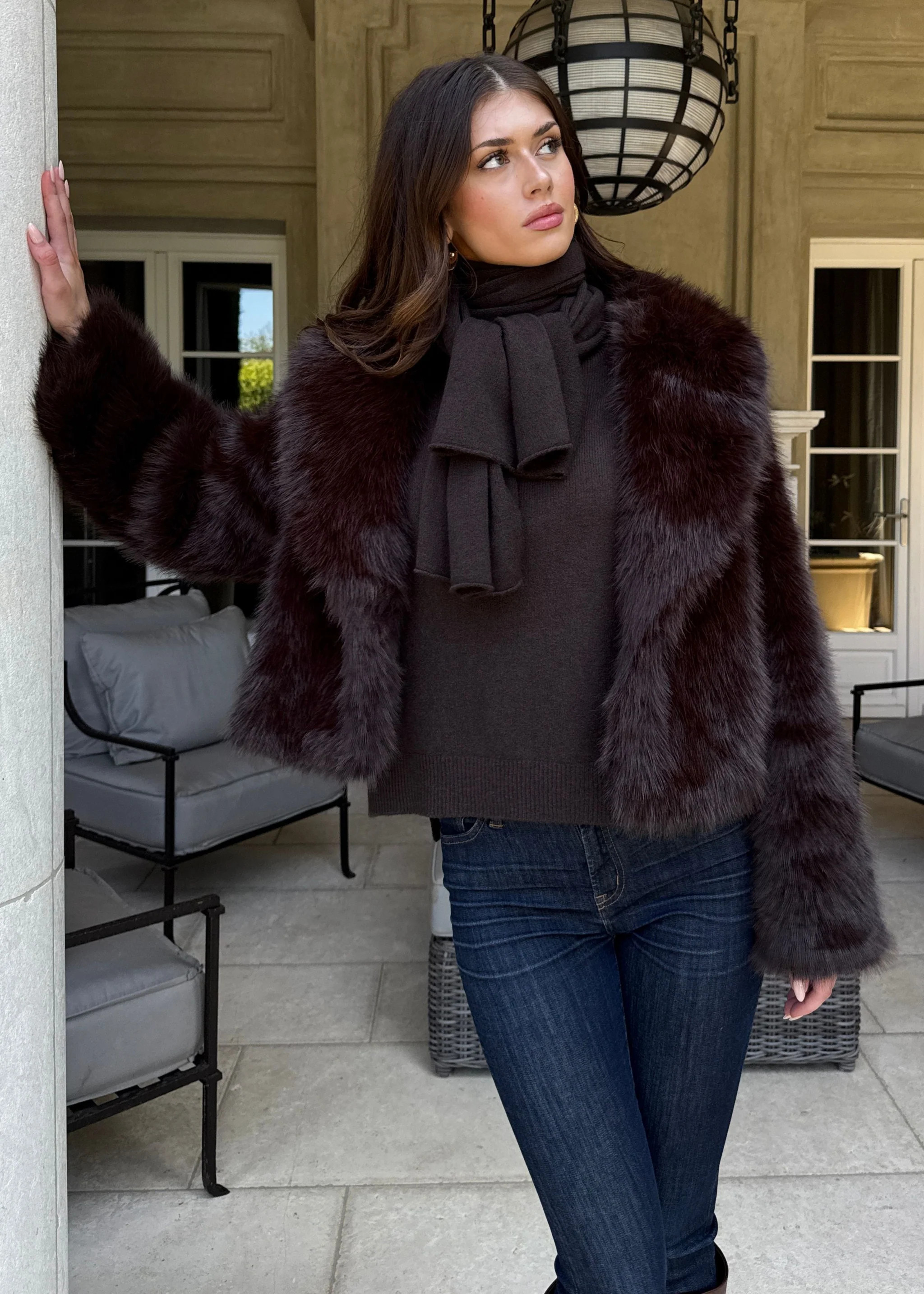 Charmaine Collared Faux Fur Jacket - Chocolate Brown | Benaar La
