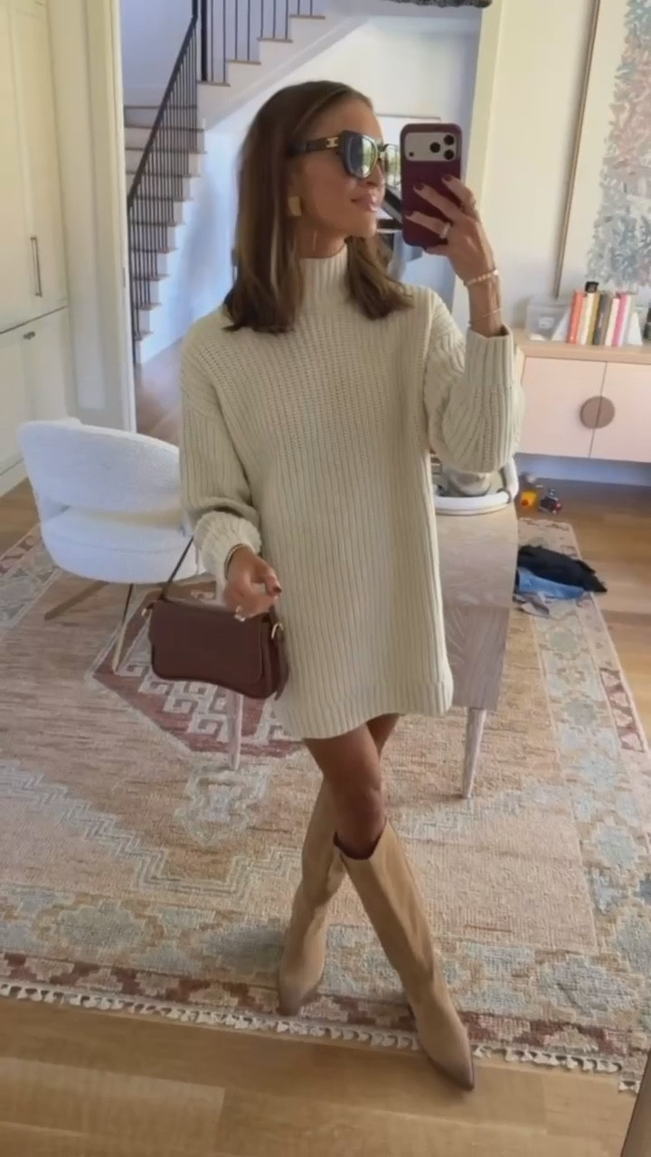 such a chic sweater dress and it’s on sale for under $40 rn! 🤍 not super heavy material and the perfect length for pairing with tall boots for spring 🫶🏼

#LTKootd #LTKSaleAlert
