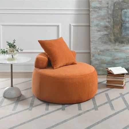 Modern Fabric Accent Chair Large Chenille Club Barrel Chair with with Pillow Lounge Club Round Chair | Walmart (US)