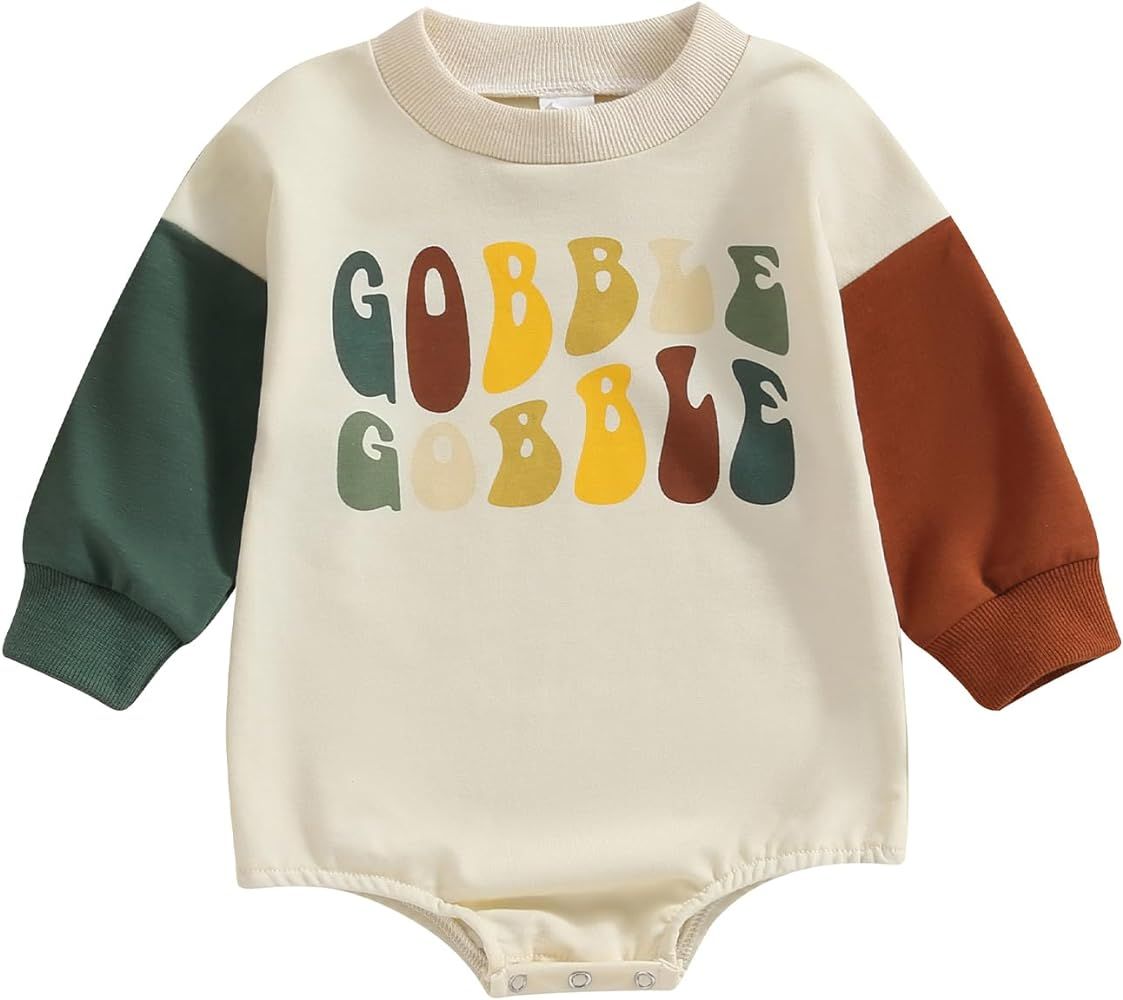 YINGISFITM Newborn Baby Boy Thanksgiving Outfit Sweatshirt Bubble Romper Little Turkey Long Sleev... | Amazon (US)