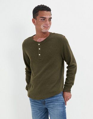 AE Super Soft Long-Sleeve Henley Thermal Shirt | American Eagle Outfitters (US & CA)