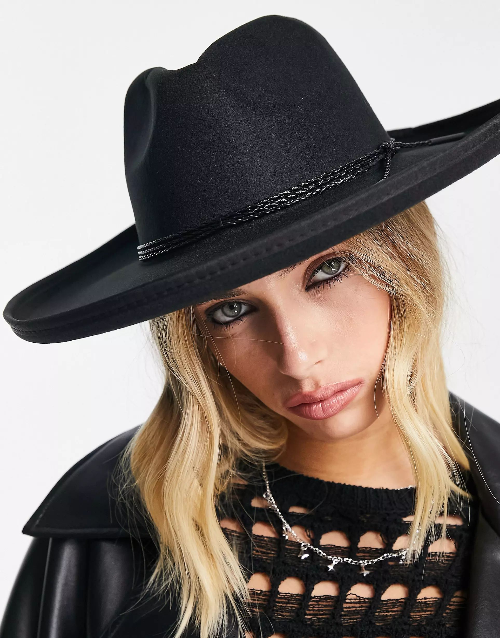 ASOS DESIGN structured wide brim fedora hat in black with trim detail | ASOS (Global)