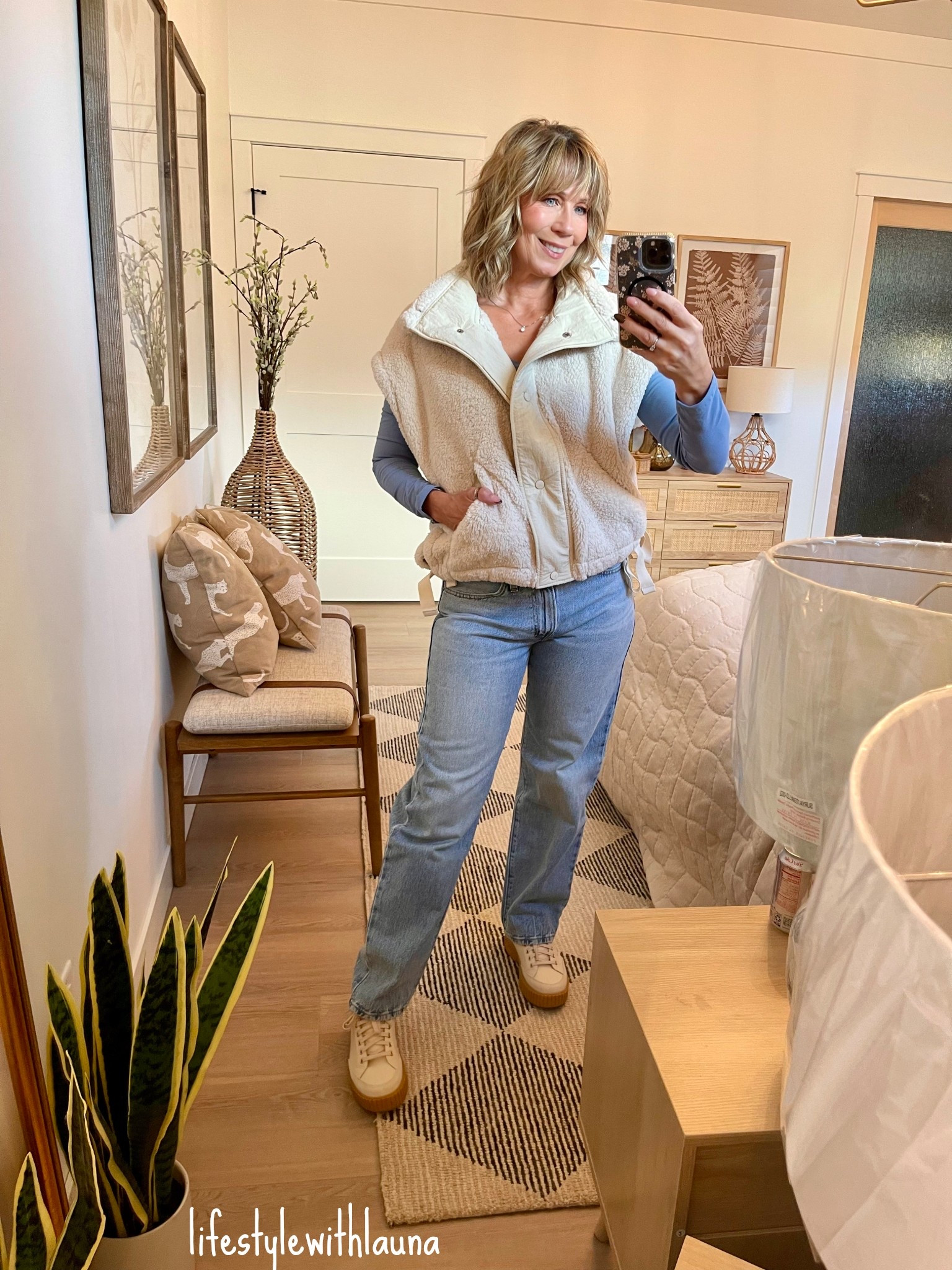 Casual OOTD for running errands. Cozy yet still look put together. FP fleece vest, butter soft top from Amazon, Levi’s baggy straight leg denim & Sorel sneakers. 
Vest - Sm (very oversized)
Top - Med
Jeans - 27 tts
Sorel - tts

@sorelfootwear @amazonfashion 
fall outfit, affordable style, over40, casual

#LTKShoeCrush #LTKOver40 #LTKHome