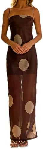 Women Spaghetti Strap Maxi Dress Polka Dots Mesh Patchwork Sleeveless Backless Cami Long Dress Su... | Amazon (US)