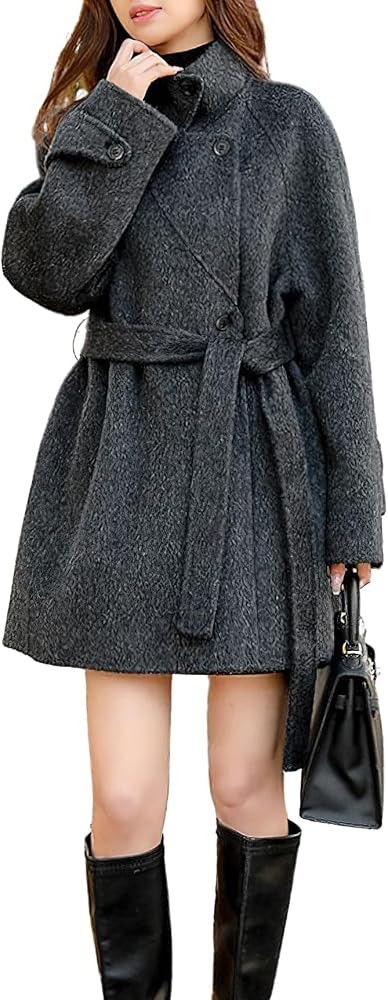 chouyatou Women Wool Blend Overcoat Stand Collar Trench Coat Warm Fall Winter Blazer Jacket Coat ... | Amazon (US)