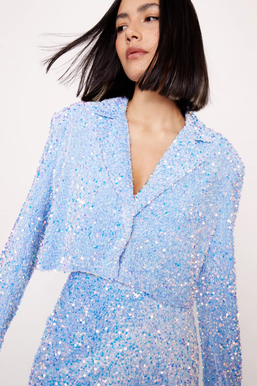 Premium Velvet Sequin Cropped Blazer | Nasty Gal (US)