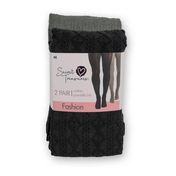 Secret Treasures Women's Cotton Pointelle/Rib Tights, 2 Pair Pack - Walmart.com | Walmart (US)