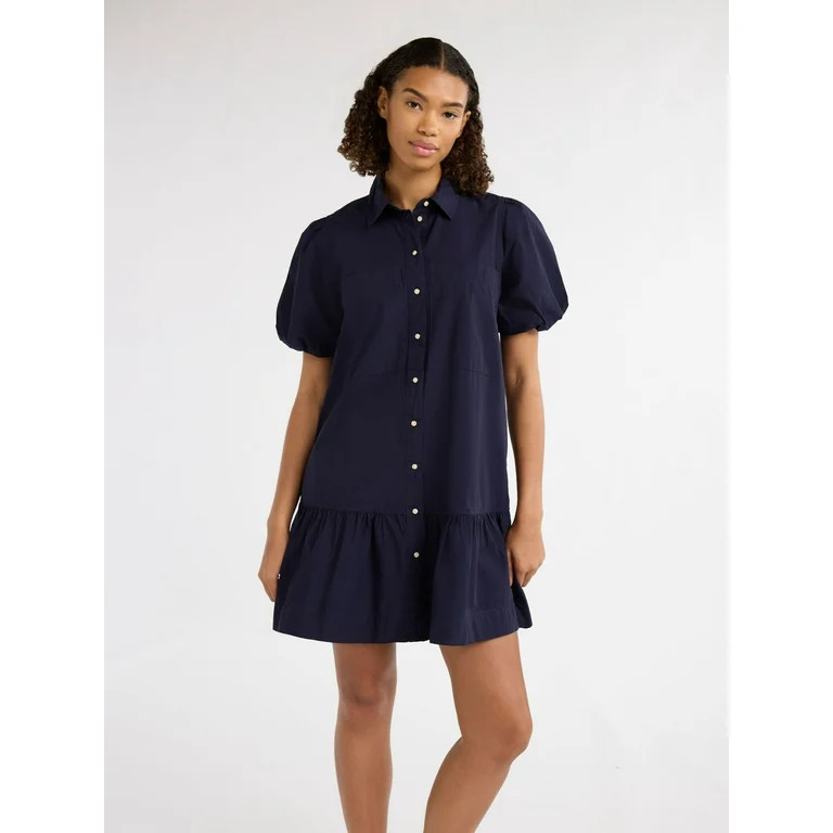 Free Assembly Women’s and Women's Plus Cotton Ruffle Mini Dress with Puff Sleeves, Sizes XS-4X | Walmart (US)