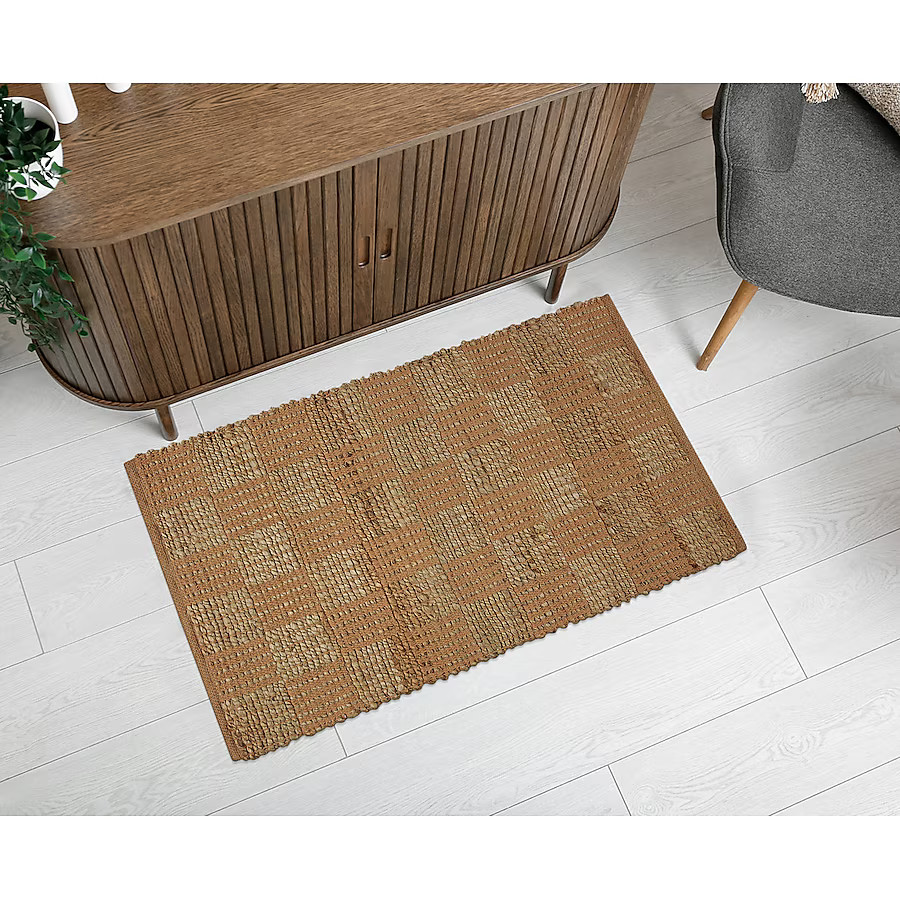 allen + roth 2 x 3 (ft) Loomed Jute Natural Gold Rectangular Indoor Geometric Throw rug | Lowe's