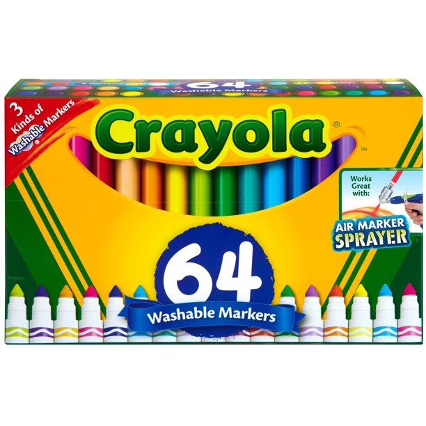 Crayola Washable Markers Set, Broad Line, Coloring Supplies, 64 Count - Walmart.com | Walmart (US)