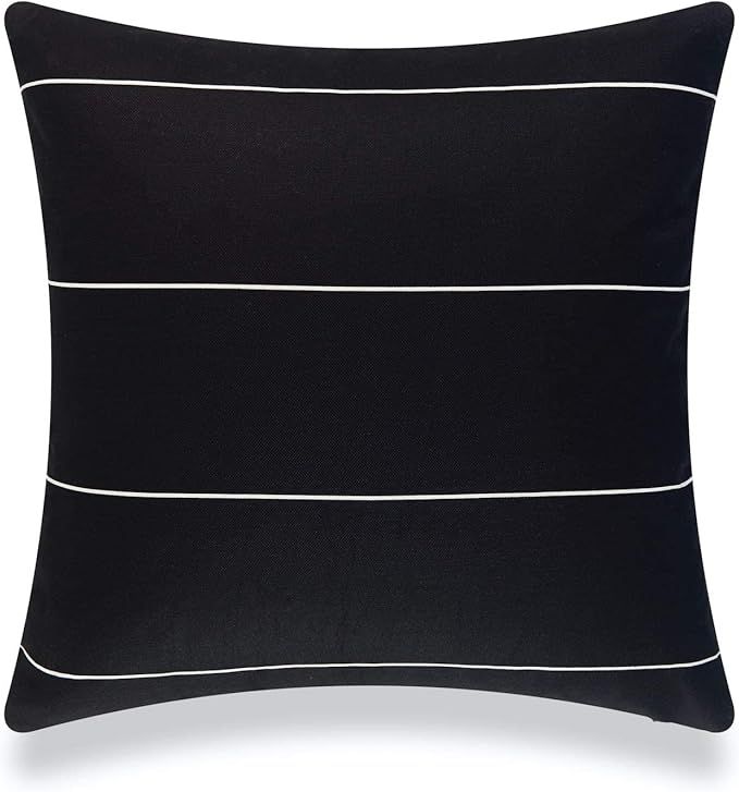 Modern Boho Patio Indoor Outdoor Pillow Cover ONLY for Backyard, Couch, Sofa, Black Striped, 20"x... | Amazon (US)