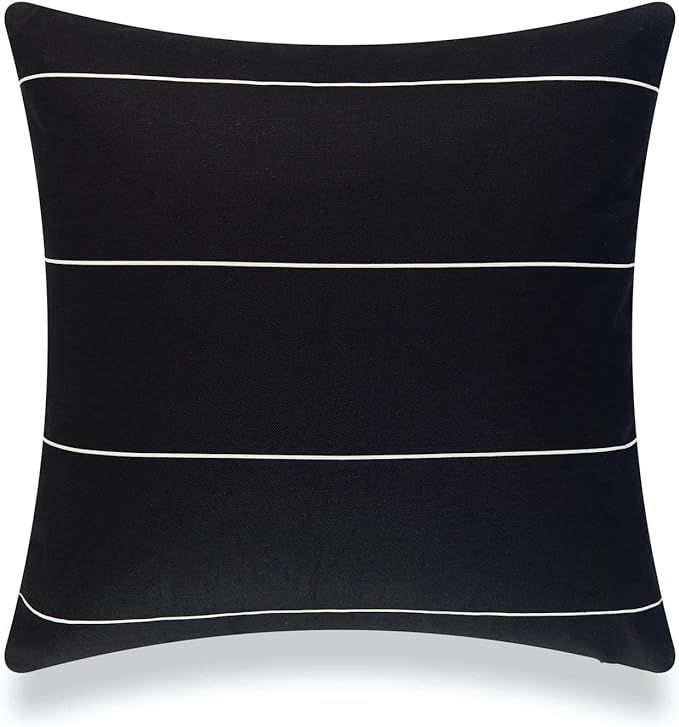 Modern Boho Patio Indoor Outdoor Pillow Cover ONLY for Backyard, Couch, Sofa, Black Striped, 20"x... | Amazon (US)