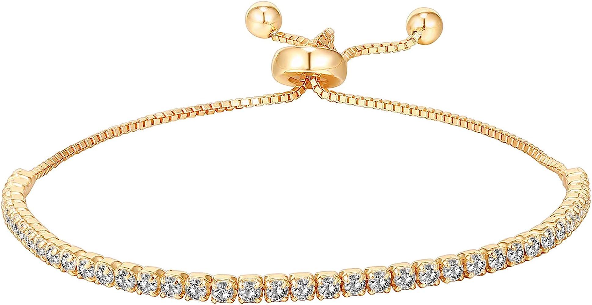PAVOI 14K Gold Plated Cubic Zirconia Classic Tennis Bracelet for Women | Adjustable Slider | Amazon (US)