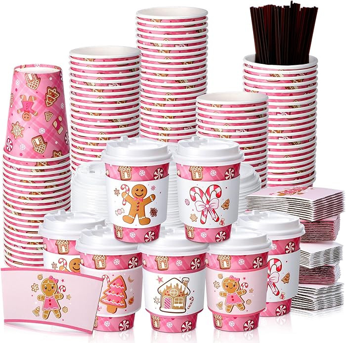 Uiifan Gingerbread Man Party Disposable Coffee Cups with Lids, Sleeves and Stirrers 50 Pack 12 oz... | Amazon (US)