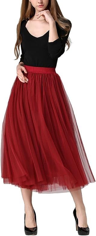 Femme Jupe Tulle Longue Mode Plissée Tricot Princesse Jupes Taille Élastique 4 Couches pour Soi... | Amazon (FR)