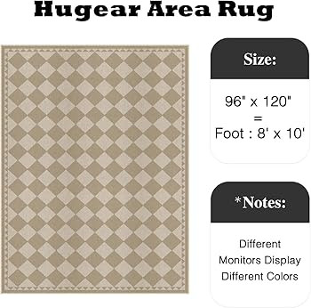 HUGEAR 8x10 Outdoor Rug Brown/Beige Linen-Look Fabric Checkered Area Rug High Traffic Stain Resis... | Amazon (US)
