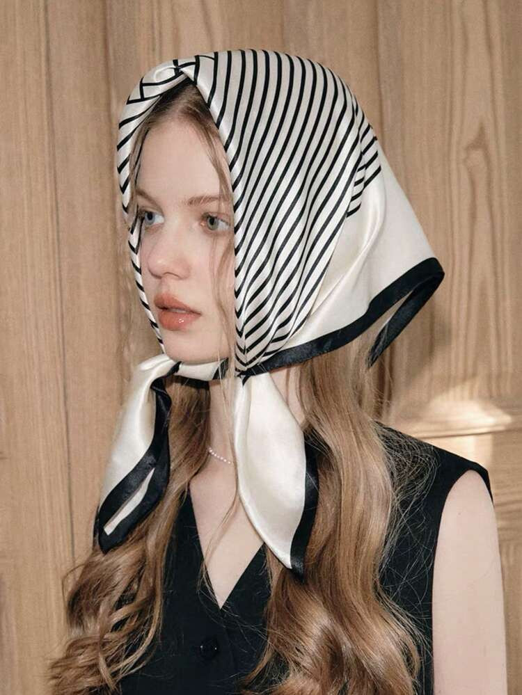 1pc Casual Stripe Design 90 Scarf, New Spring/Fall Bandana For Women As Multi-Functional Item For Waistband/Decoration/Headband, Fashionable Accessory Elegant Bandana,Hair Band,Head Band Ideal For Dressing Up Your Look Winter Fall | SHEIN