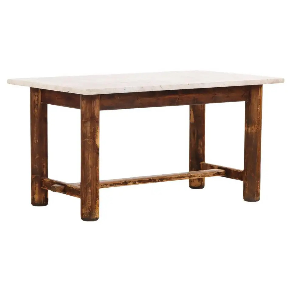 A Belgian Pine Table with White Marble Top, C. 1900. | 1stDibs
