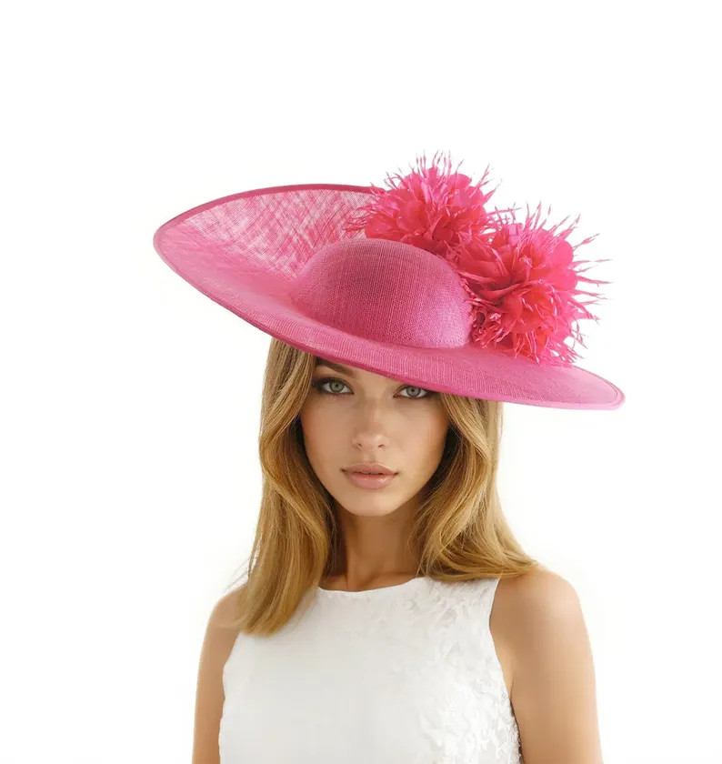 Kentucky Derby Fascinator Hat Fuchsia Hot Pink Blush Pink Straw Base Dark Pink Flowers Baby Pink ... | Etsy (US)