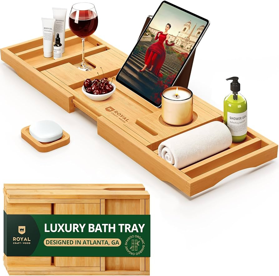 Amazon.com: ROYAL CRAFT WOOD Premium Foldable Bathtub Tray - Expandable Bath Tray for Tub - Luxur... | Amazon (US)