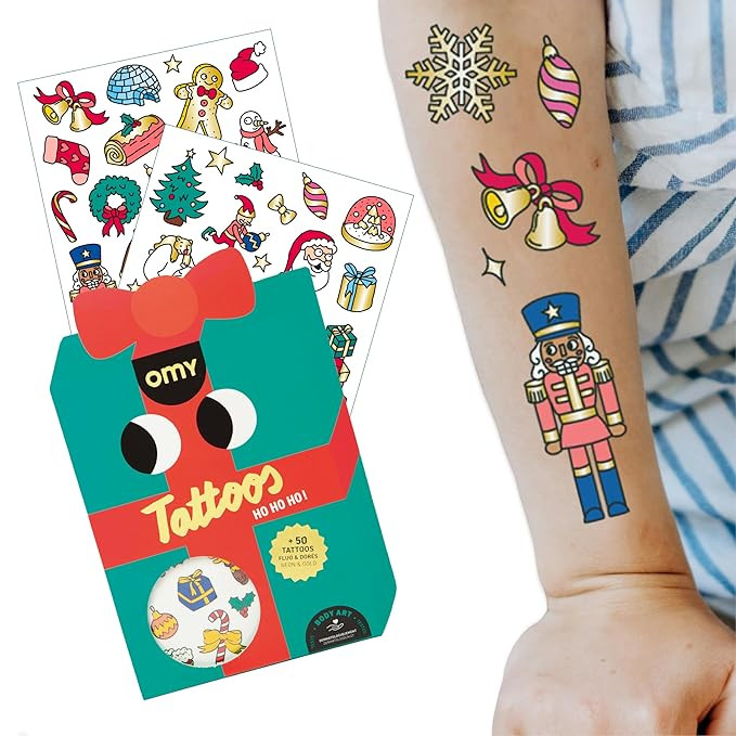 Omy Christmas Temporary Tattoos for Kids - 50 Festive, Colorful Designs with Santa, Gifts, and Sn... | Amazon (US)
