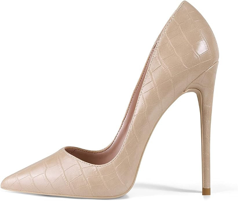 GENSHUO Embossed Crocodile Pattern Women Sexy High Heels Pointed Toe Stilettos Pumps Party Club S... | Amazon (US)