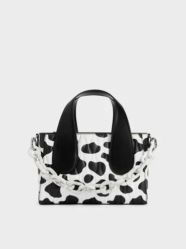 Chalk Iva Cow Print Textured Tote Bag | CHARLES & KEITH | Charles & Keith US