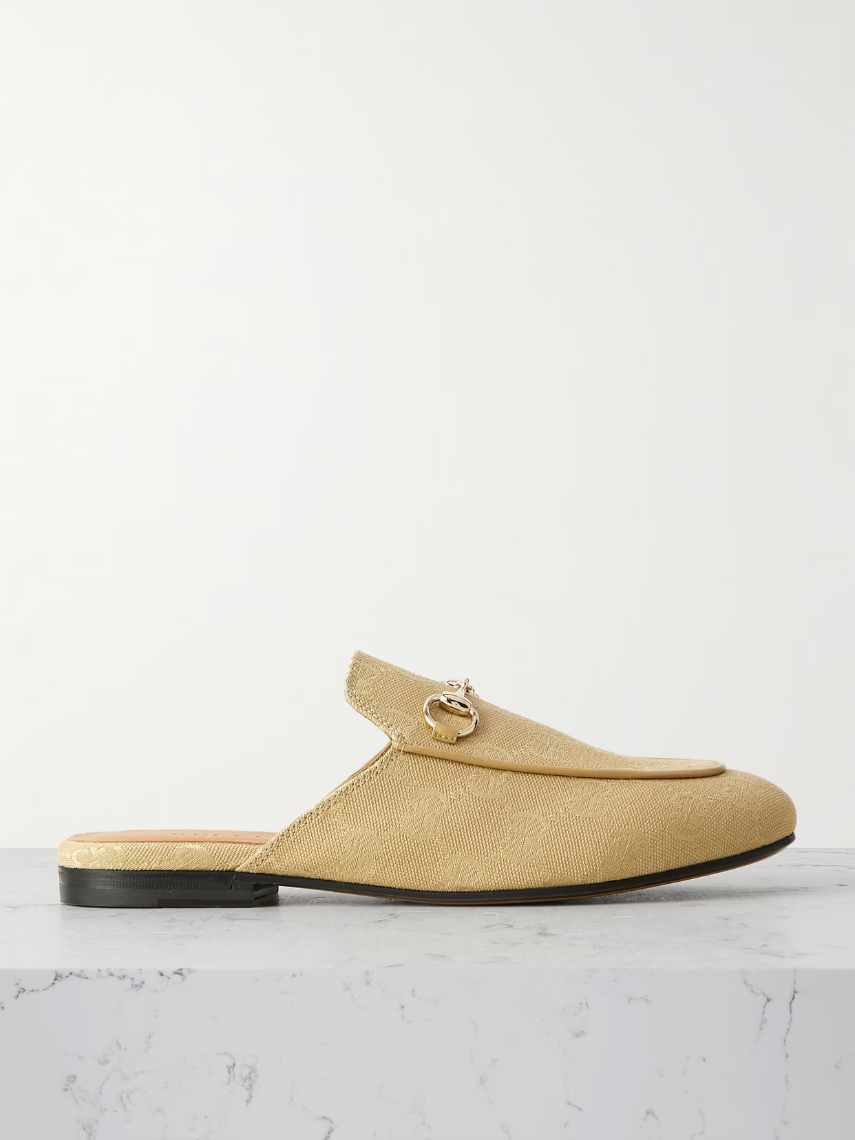 Gucci - Princetown Horsebit-embellished Leather-trimmed Canvas-jacquard Slippers - Neutrals | NET-A-PORTER (US)