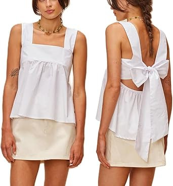 KOSUSANILL Y2k Gingham Tank Top Women Sleeveless Backless Square Neck Ruffle Peplum Babydoll Cami... | Amazon (US)