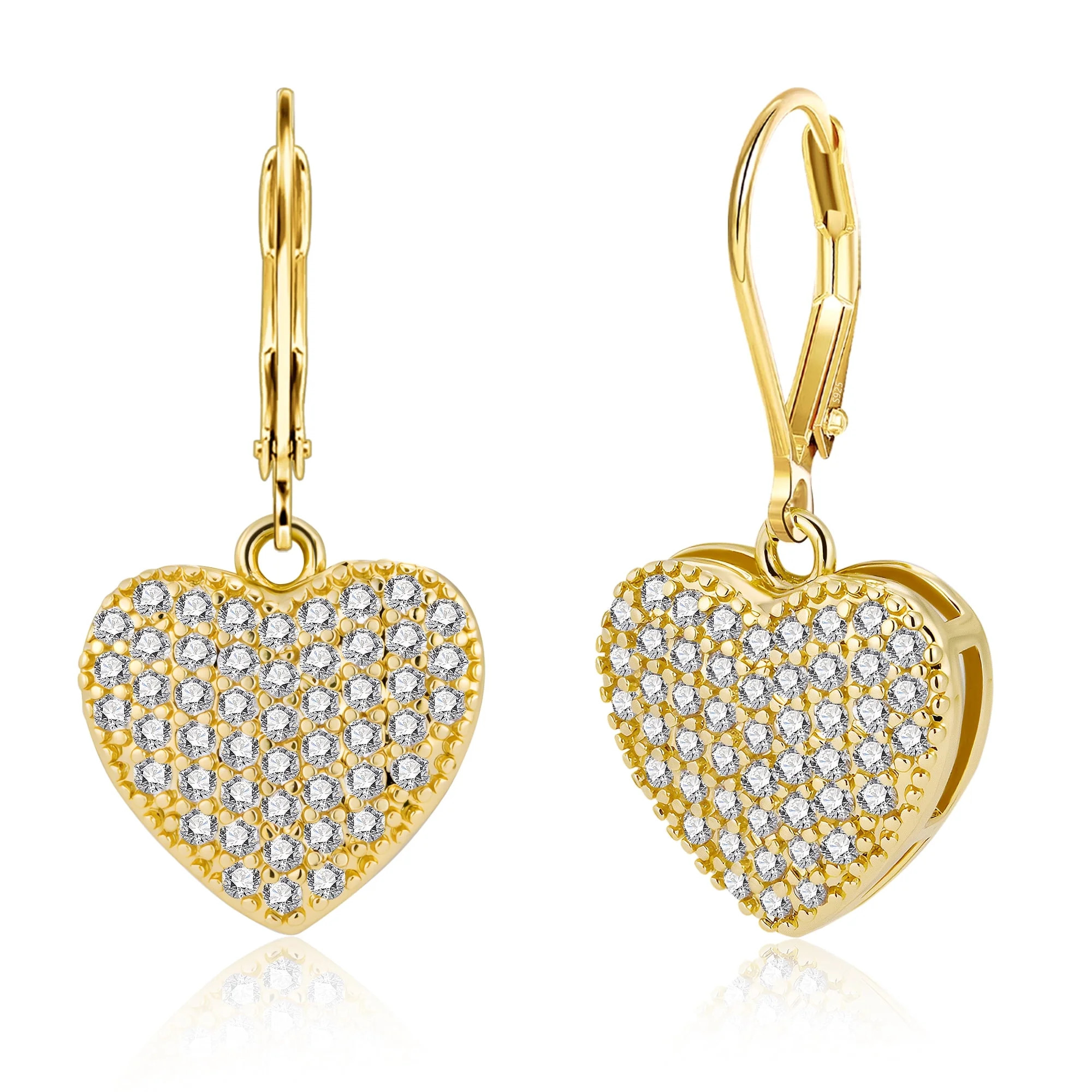 Lancharmed 14K Gold Plated Heart Dangle Earrings,Stud Drop Earring for Women Cubic Zirconia Heart... | Walmart (US)